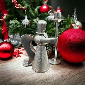 Vintage Hand Made Weighty Pewter Angel Candlestick Holder by PURA Indonesia,